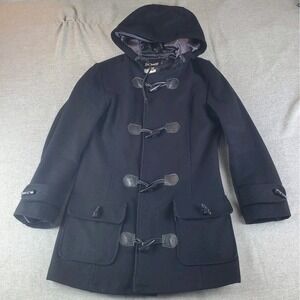Schott NYC Peacoat Womens Small Wool Hooded Duffel Toggle Button Black Coat
